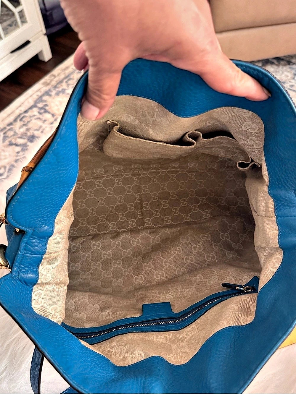 Gucci Bamboo Handle Hobo Bag Shoulder Bag Blue - Picture 14 of 16